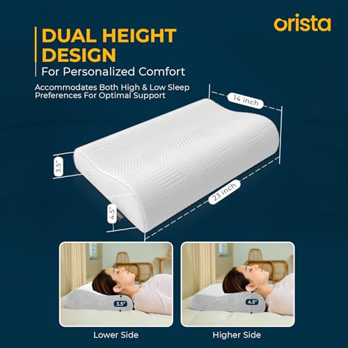 Orista™ Advance Gel Blended Contour Memory Foam Pillow | 2 Year Warranty |Orthopedic Neck & Shoulder Support Pillow for Sleeping | Improves Posture & Spinal Alignment | 23 x 14 x 4.5 Inch | Set of 1 - Image 2