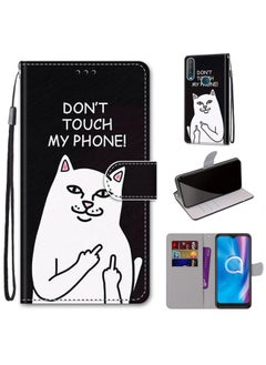 Case Cover For Alcatel 1S 2020 / 3L 2020 Coloured Drawing Cross Texture Horizontal Flip PU Leather Case with Holder & Card Slots & Wallet & Lanyard Middle Finger White Cat