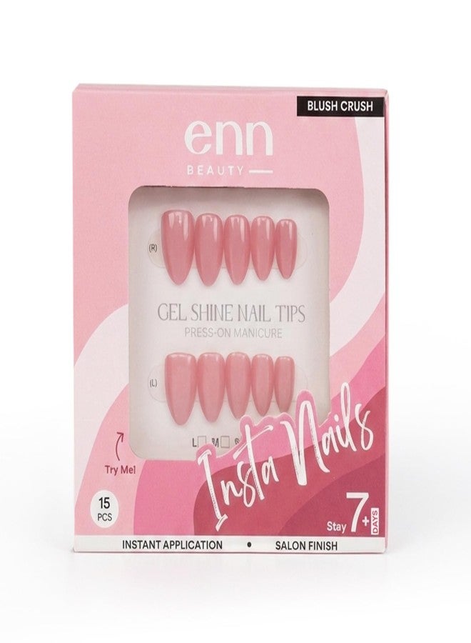 ENN Beauty Insta Nails - Reusable UV-Coated Press On Nails With Application Kit, Blush Crush - Medium Almond - Image 1