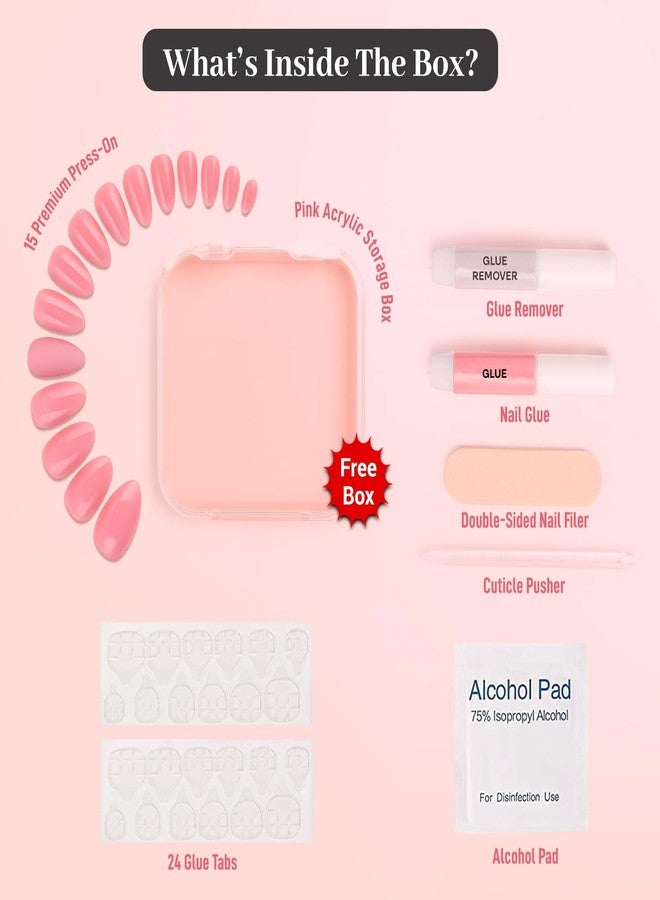 ENN Beauty Insta Nails - Reusable UV-Coated Press On Nails With Application Kit, Blush Crush - Medium Almond - Image 4