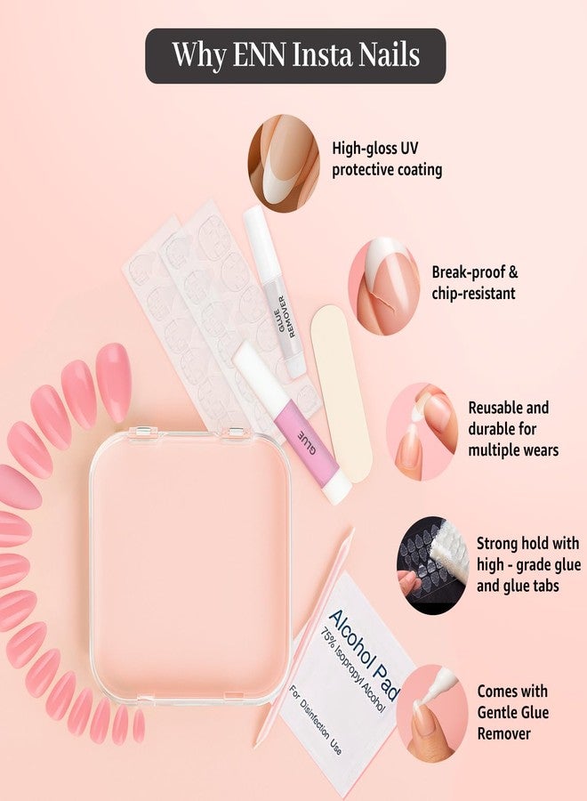 ENN Beauty Insta Nails - Reusable UV-Coated Press On Nails With Application Kit, Blush Crush - Medium Almond - Image 5