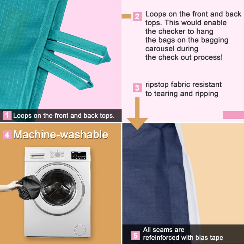 BeeGreen Reusable Grocery Bags Heavy Duty Extra Large 6 Pack Foldable Tote Bag - Cloth Grocery Bags Machine Washable Polyester Fabrics Bulk Shopping Bag - Reusable Gifts for Women (Green Black) - Image 4