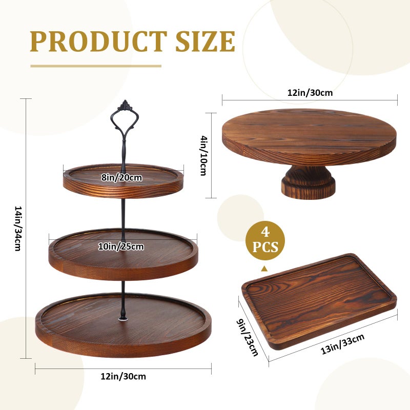 RattanView 7 Pcs Wooden Dessert Table Display Set Round Cupcake Tower Stand Rectangular Serving Tray Cookie Cake Macaron Platter for Display Centerpiece Tea Party Baby Shower Wedding Birthday - Image 2