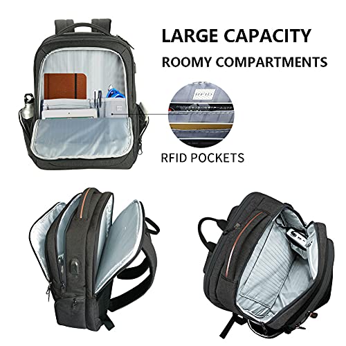 KROSER Laptop Backpack Large Computer Backpack Fits up to 17.3 Inch Laptop with USB Charging Port Water-Repellent Travel Backpack Casual Daypack for Business/College/Women/Men-Charcoal Black - Image 5