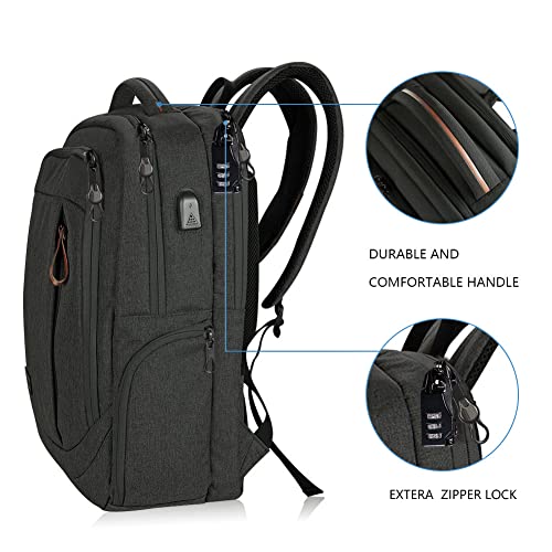 KROSER Laptop Backpack Large Computer Backpack Fits up to 17.3 Inch Laptop with USB Charging Port Water-Repellent Travel Backpack Casual Daypack for Business/College/Women/Men-Charcoal Black - Image 4