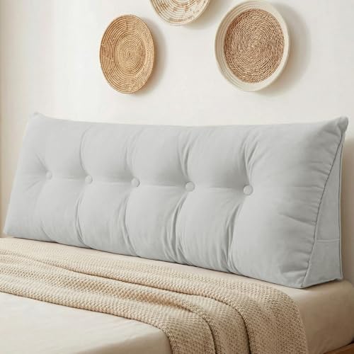 DANGHOOGY Headboard Pillow Queen, Large Triangular Wedge Headboard Pillow for Reading and Resting, Backrest Positioning Support Pillow with Removable Cover (Light Grey) - Image 1