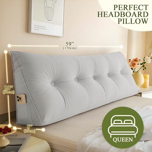 DANGHOOGY Headboard Pillow Queen, Large Triangular Wedge Headboard Pillow for Reading and Resting, Backrest Positioning Support Pillow with Removable Cover (Light Grey) - Image 3