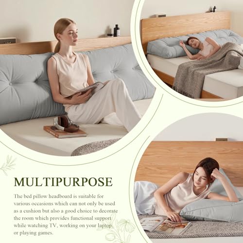 DANGHOOGY Headboard Pillow Queen, Large Triangular Wedge Headboard Pillow for Reading and Resting, Backrest Positioning Support Pillow with Removable Cover (Light Grey) - Image 4