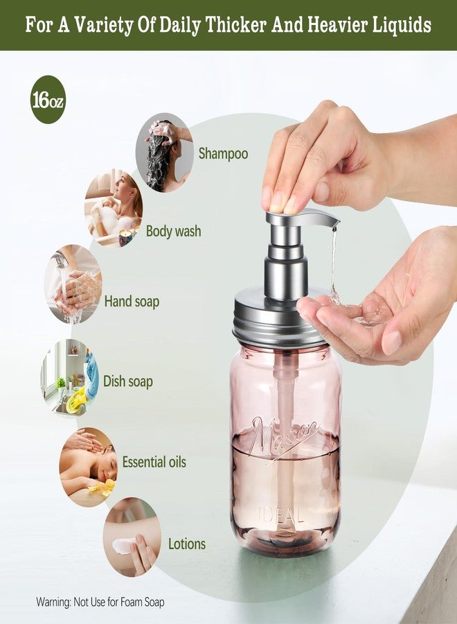 Amolliar 16Oz Hand Soap Dispenser, 2 Pack Dish Soap Dispenser with Pump Lid, Refillable Plastic Clear Liquid Soap Dispenser with Waterproof Lable for Farmhouse Kitchen Bathroom (Vintage Rose) - Image 3