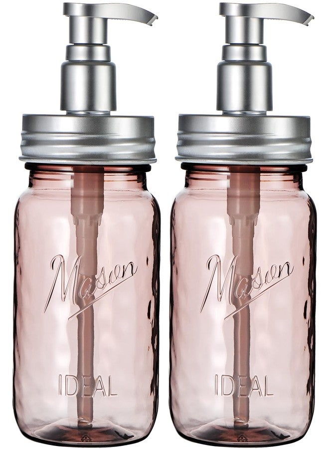 Amolliar 16Oz Hand Soap Dispenser, 2 Pack Dish Soap Dispenser with Pump Lid, Refillable Plastic Clear Liquid Soap Dispenser with Waterproof Lable for Farmhouse Kitchen Bathroom (Vintage Rose) - Image 1