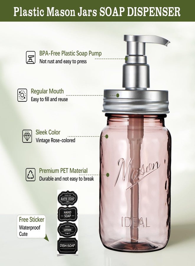 Amolliar 16Oz Hand Soap Dispenser, 2 Pack Dish Soap Dispenser with Pump Lid, Refillable Plastic Clear Liquid Soap Dispenser with Waterproof Lable for Farmhouse Kitchen Bathroom (Vintage Rose) - Image 2