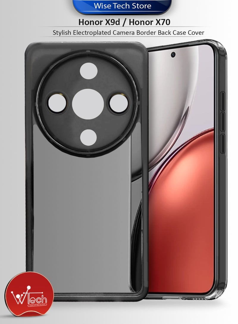 دبليو تيك غطاء خلفي للهاتف شفاف ناعم مع حماية عدسة الكاميرا من السيليكون فائق النحافة لهاتف Honor X9d / Honor X70 5G 2025، تصميم أنيق مع إطار كاميرا مطلي بالكهرباء - أسود - Image 1