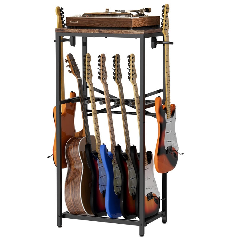 storenization Guitar Stand for Multiple Guitars, Guitar Rack for Acoustic Guitar, Electric Guitar, Bass and Ukulele, Rustic Guitars Display Stand with 2 Guitar Hangers - Image 1