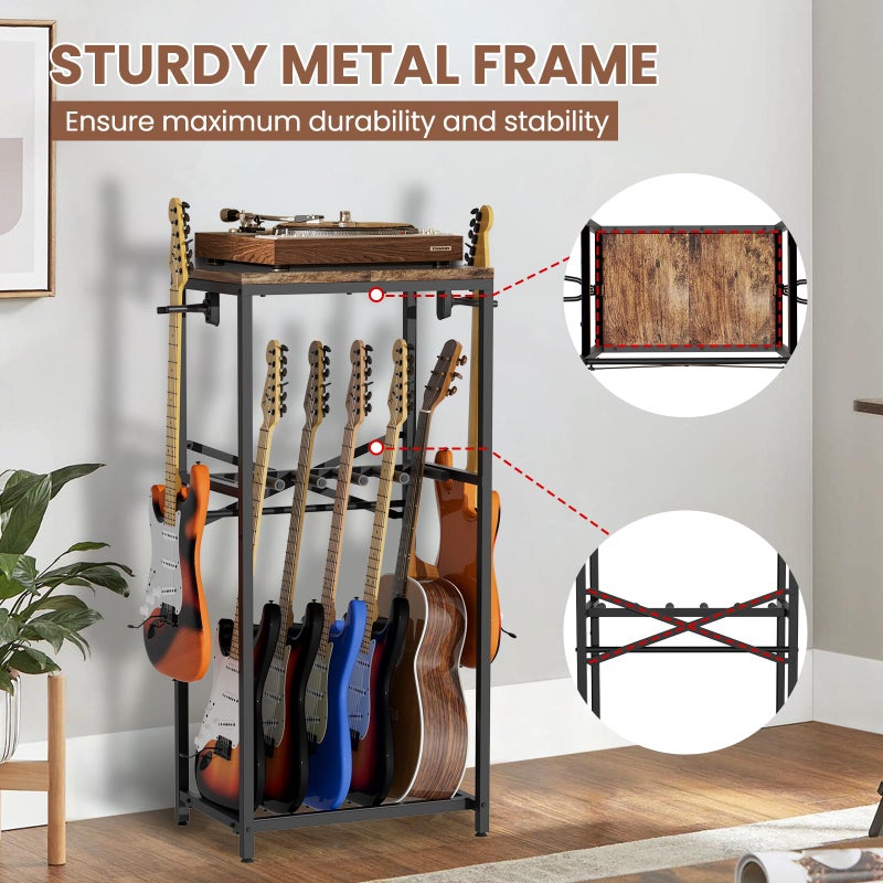 storenization Guitar Stand for Multiple Guitars, Guitar Rack for Acoustic Guitar, Electric Guitar, Bass and Ukulele, Rustic Guitars Display Stand with 2 Guitar Hangers - Image 4