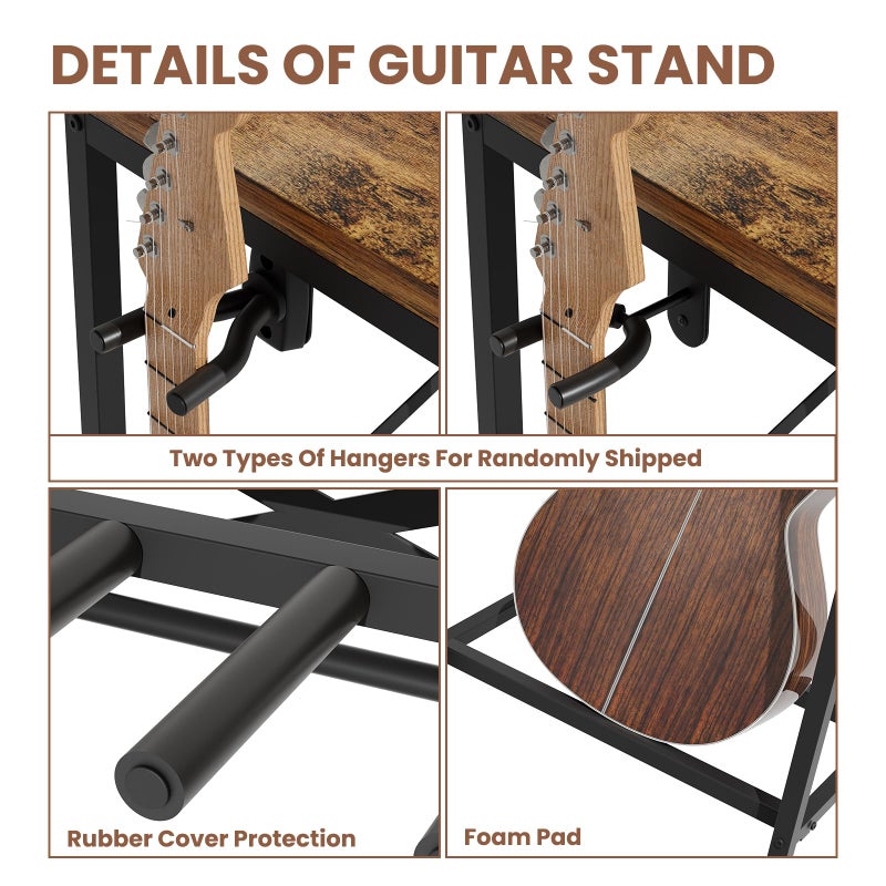 storenization Guitar Stand for Multiple Guitars, Guitar Rack for Acoustic Guitar, Electric Guitar, Bass and Ukulele, Rustic Guitars Display Stand with 2 Guitar Hangers - Image 3