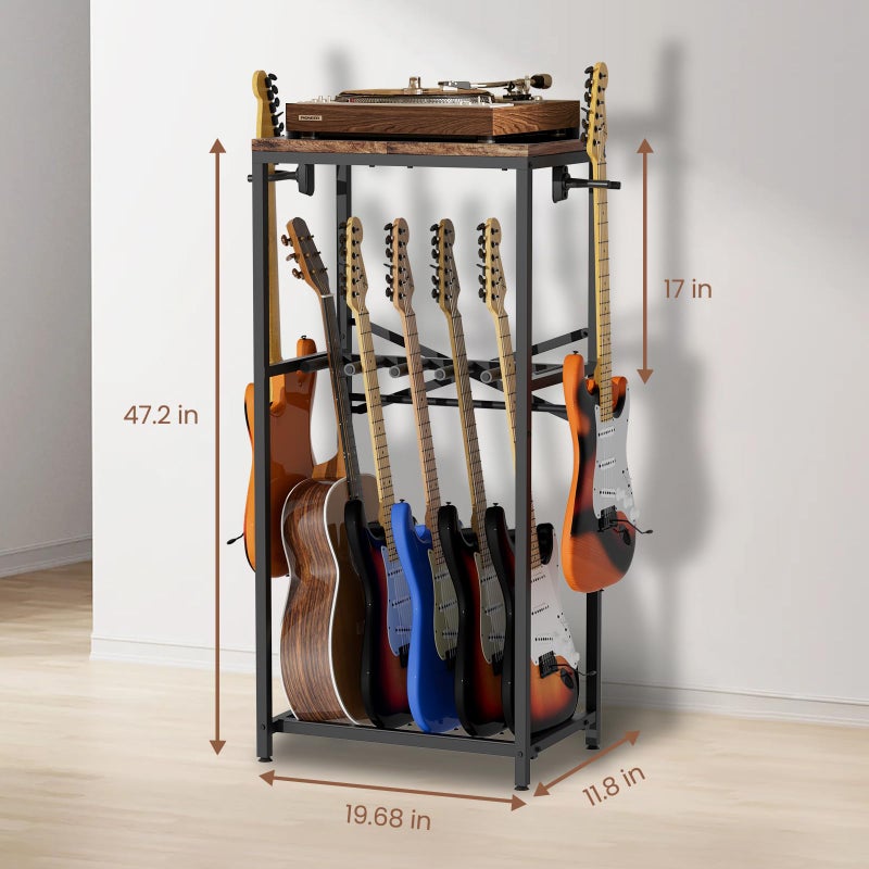 storenization Guitar Stand for Multiple Guitars, Guitar Rack for Acoustic Guitar, Electric Guitar, Bass and Ukulele, Rustic Guitars Display Stand with 2 Guitar Hangers - Image 2