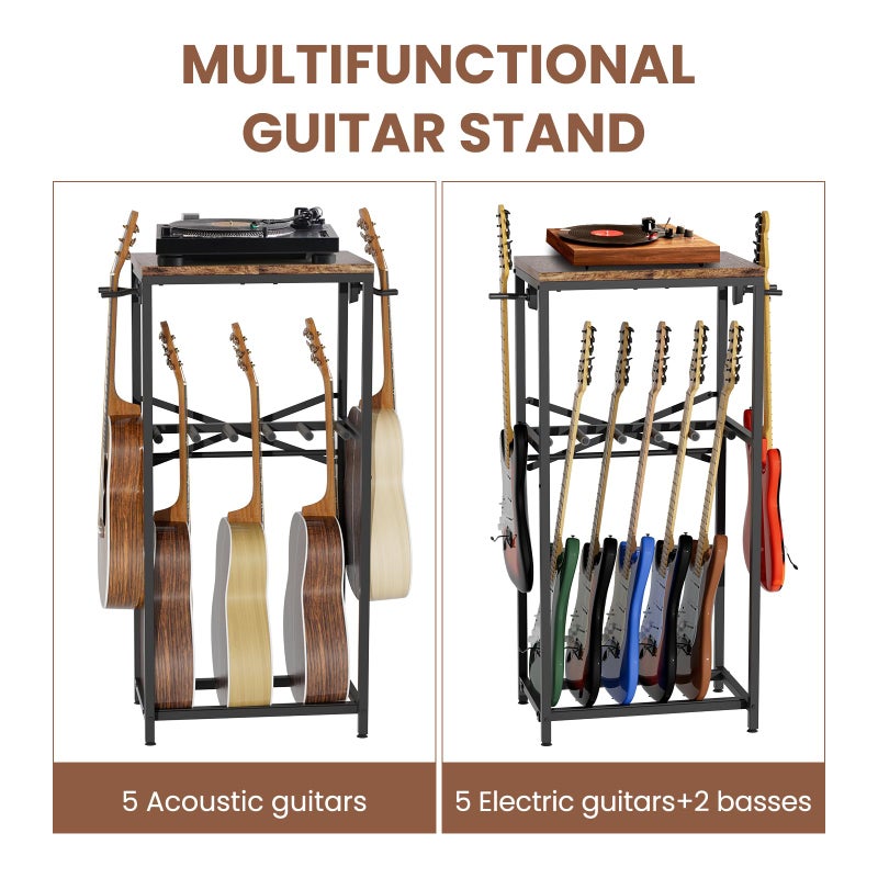storenization Guitar Stand for Multiple Guitars, Guitar Rack for Acoustic Guitar, Electric Guitar, Bass and Ukulele, Rustic Guitars Display Stand with 2 Guitar Hangers - Image 5