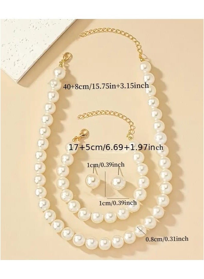 Elegant Faux Pearl Jewelry Set for Women - Necklace, Earrings, and Wrist Accessory, Daily Wear with Non-Metallic Clasp - 1 Set  - Image 4