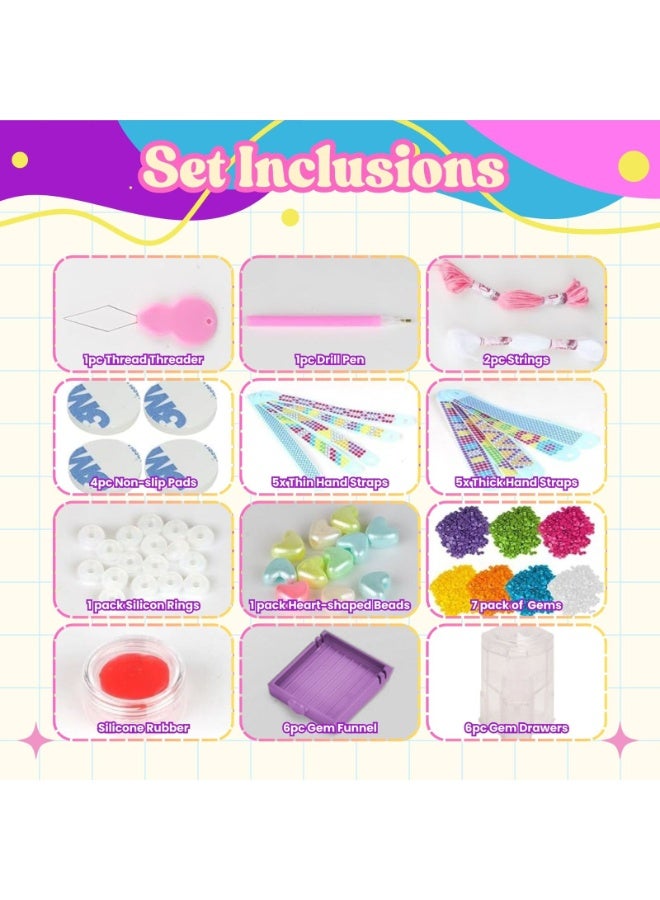 Home Smart Home Smart Diamond Bracelet Kit for Toddlers Make your Own Diamond Bracelets 40Pcs Bracelet Kit has Hand Strip, Non Slip pad, Drill pen, Strings, Gems, Silicon Rings, Heart beads, thread threader, Gem funnel, and Gem Drawers perfect for gift.  - Image 3