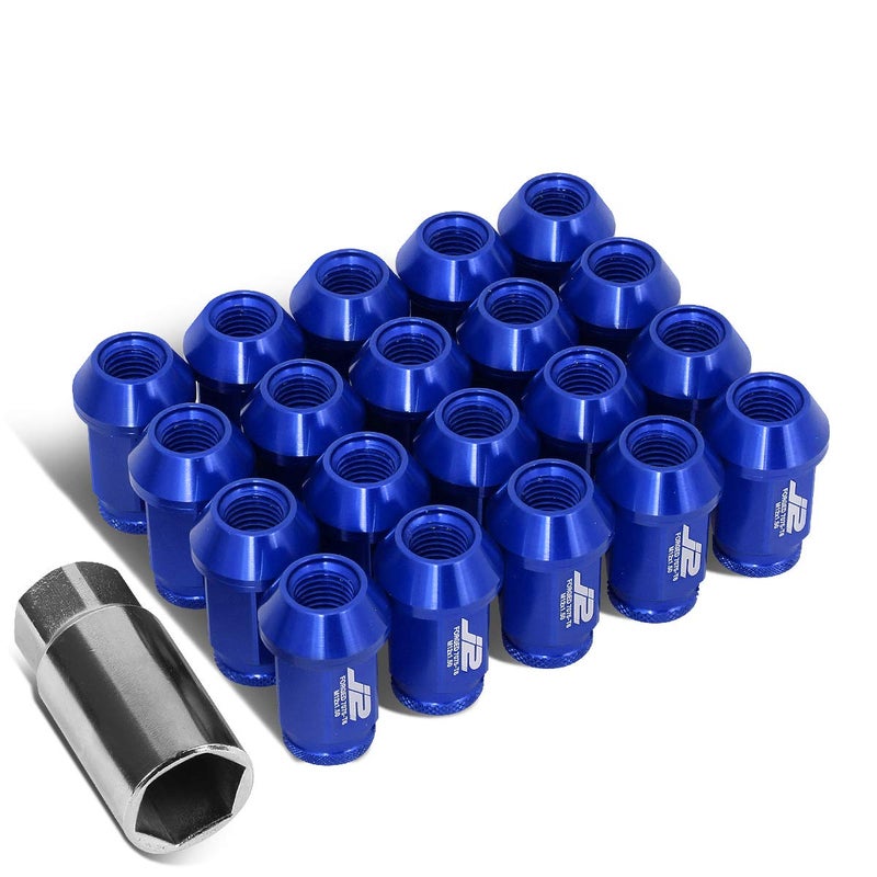 J2 Engineering 7075 Aluminum Blue M12 x 15 20Pcs L 40mm Open End Lug Nut wSocket Adapter
