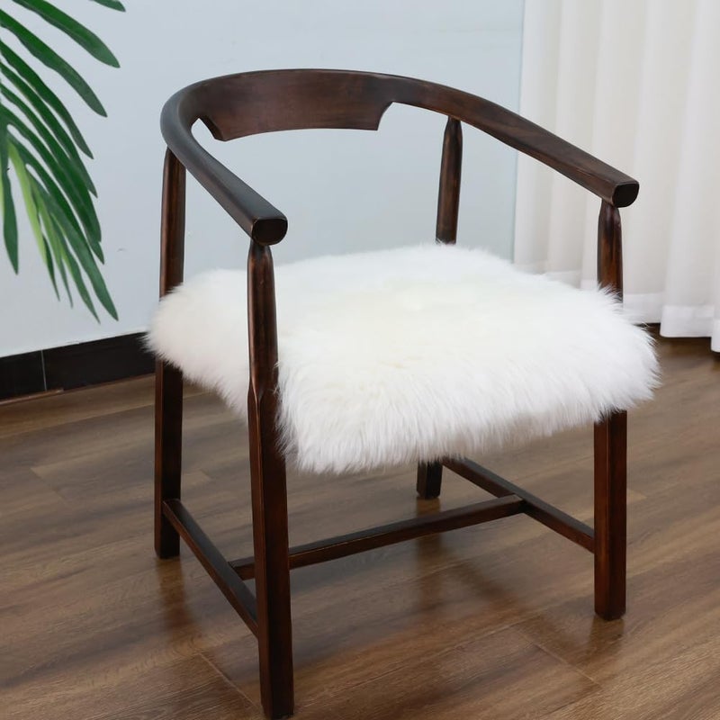 IRIWOOL Square Fur Sheepskin Chair Cover Seat Cushion Pad Super Soft Area Rugs for Living Bedroom Sofa 18" x 18" (Pack of 1), Milky White - Image 3