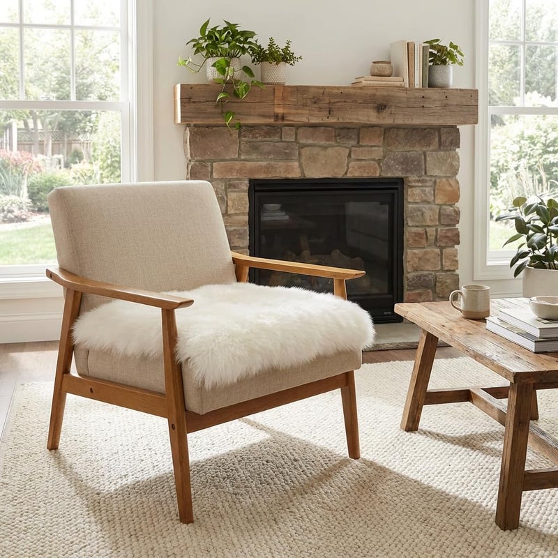IRIWOOL Square Fur Sheepskin Chair Cover Seat Cushion Pad Super Soft Area Rugs for Living Bedroom Sofa 18" x 18" (Pack of 1), Milky White - Image 5