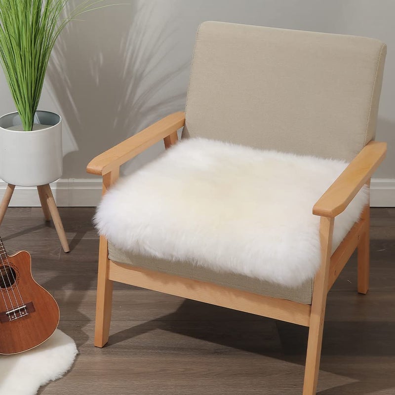 IRIWOOL Square Fur Sheepskin Chair Cover Seat Cushion Pad Super Soft Area Rugs for Living Bedroom Sofa 18" x 18" (Pack of 1), Milky White - Image 1