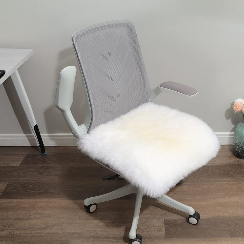 IRIWOOL Square Fur Sheepskin Chair Cover Seat Cushion Pad Super Soft Area Rugs for Living Bedroom Sofa 18" x 18" (Pack of 1), Milky White - Image 2