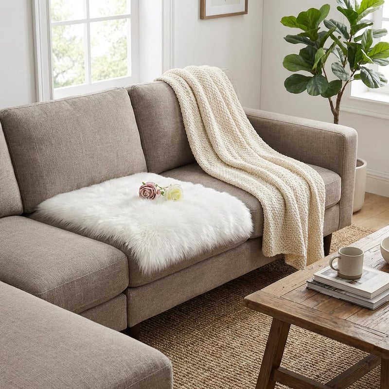 IRIWOOL Square Fur Sheepskin Chair Cover Seat Cushion Pad Super Soft Area Rugs for Living Bedroom Sofa 18" x 18" (Pack of 1), Milky White - Image 4