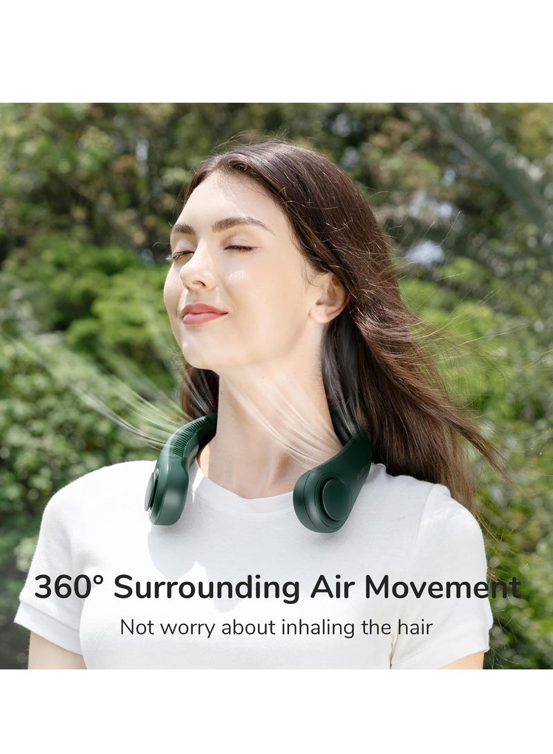 JISULIFE Portable Neck Fan, Hands Free Bladeless Fan, 5 Speeds, 4000 mAh Battery Operated Wearable Personal Fan, Twistable, Rechargeable, Gift for Women Men-Dark Green - Image 1