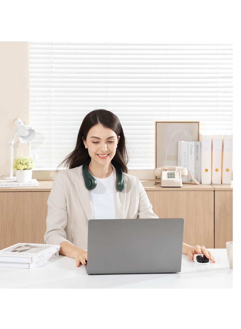 JISULIFE Portable Neck Fan, Hands Free Bladeless Fan, 5 Speeds, 4000 mAh Battery Operated Wearable Personal Fan, Twistable, Rechargeable, Gift for Women Men-Dark Green - Image 2