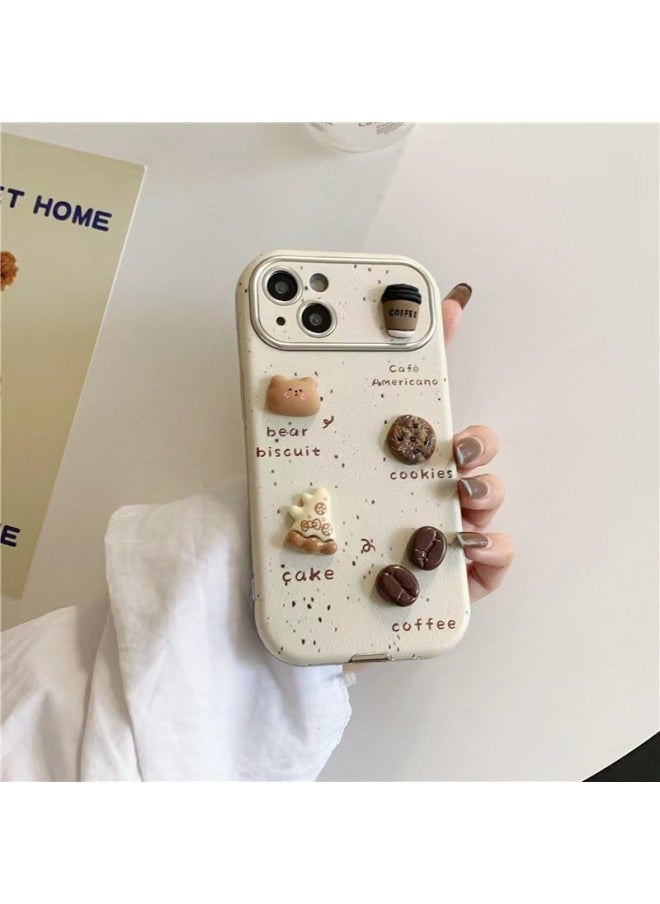 Generic - Splash Ink Three-dimensional Coffee Bear For 16ProMax For Iphone15 For Iphone 14 Mobile Phone Case 13 Hand Rope 11-Color:Window Leather-splash Ink Stereo Coffee Bear Han-Applicable Model:For Iphone 14Promax - Image 1
