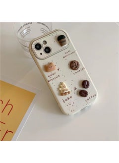 Splash Ink Three-dimensional Coffee Bear For 16ProMax For Iphone15 For Iphone 14 Mobile Phone Case 13 Hand Rope 11-Color:Window Leather-splash Ink Stereo Coffee Bear Han-Applicable Model:For Iphone 14Promax
