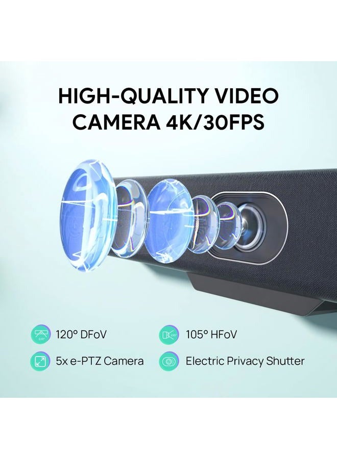 Yealink UVC34 Conference Room Camera 4K UHD Meeting Device 120°FoV Auto Framing Speaker Tracking AI Face Enhancement 8 Mic Arrays 5W High Fidelity Speaker All-in-one USB Video Bar - Image 3