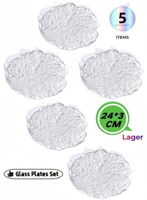 Lager 5-Piece Glass Plates Set - Durable, Shatter-Resistant Dinnerware for Daily Use & Parties, 24 cm, Elegant Design for Home & Restaurants