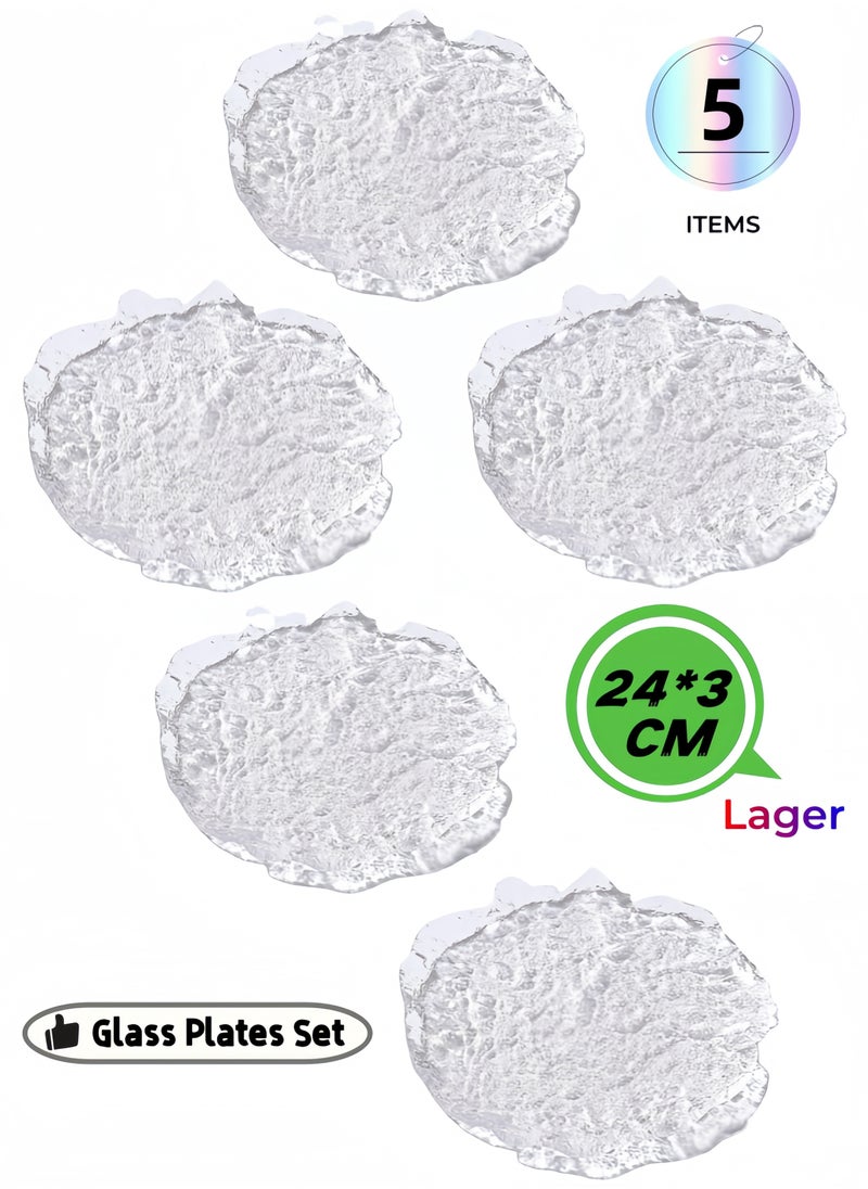 nihao Lager 5-Piece Glass Plates Set - Durable, Shatter-Resistant Dinnerware for Daily Use & Parties, 24 cm, Elegant Design for Home & Restaurants  - Image 1