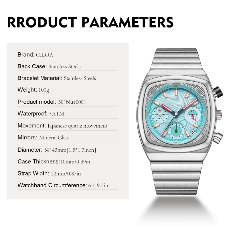 CILOA Mens Watches Chronograph Stainless Steel Waterproof Date Analog Business Fashion Wristwatch for Menï¼ˆBlueï¼‰ - Image 4