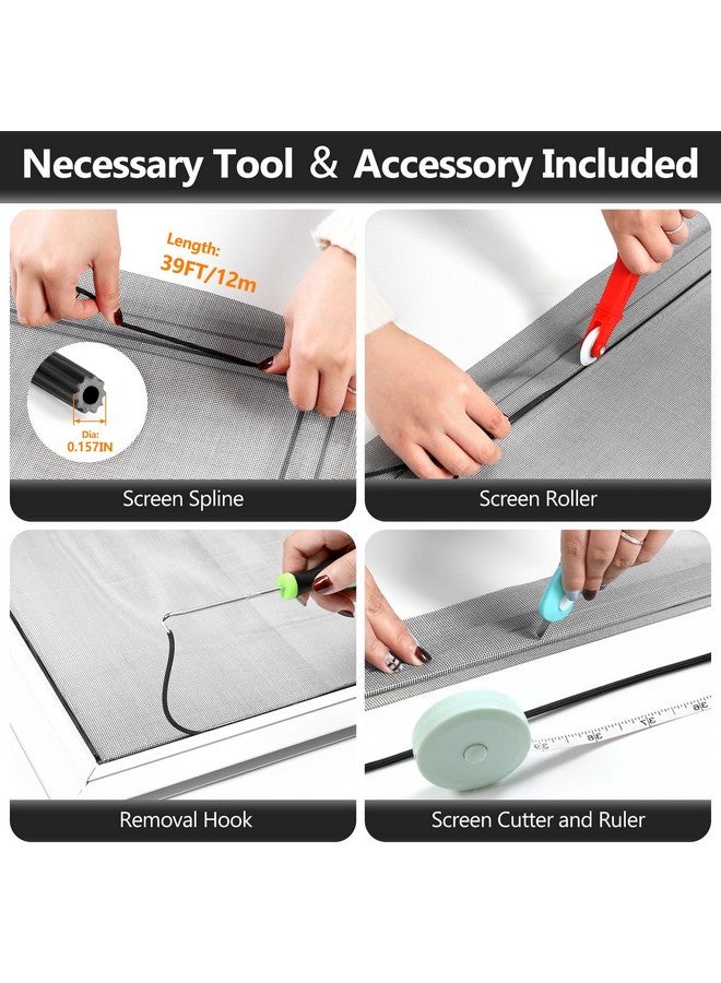 Secopad Window Screen Door Repair Kit, 48" x 177" Screen Door Mesh Replacement Kit, Durable Fiberglass Mesh Roll with Tools for Windows Doors Patio and Porch Replacement, Black - Image 2