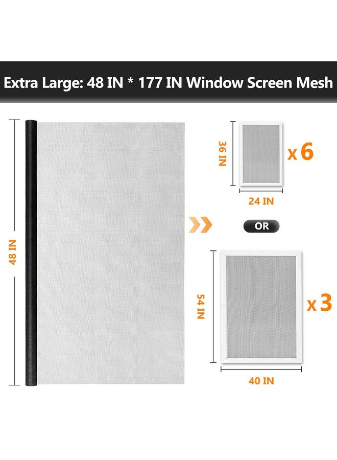 Secopad Window Screen Door Repair Kit, 48" x 177" Screen Door Mesh Replacement Kit, Durable Fiberglass Mesh Roll with Tools for Windows Doors Patio and Porch Replacement, Black - Image 1