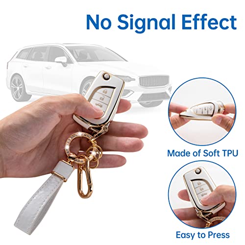 CACARLIKE for Toyota Key Fob Cover with Keychain, Car Key Fob Case Compatible with Fortuner Tundra Camry RAV4 Highlander Corolla Smart Protector Holder - Image 3