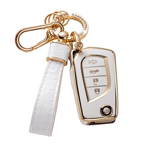 CACARLIKE for Toyota Key Fob Cover with Keychain, Car Key Fob Case Compatible with Fortuner Tundra Camry RAV4 Highlander Corolla Smart Protector Holder - Image 1