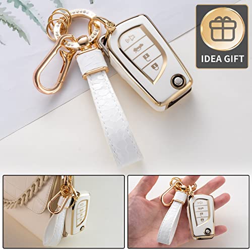CACARLIKE for Toyota Key Fob Cover with Keychain, Car Key Fob Case Compatible with Fortuner Tundra Camry RAV4 Highlander Corolla Smart Protector Holder - Image 4