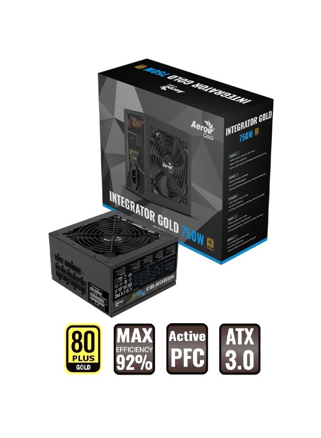 AeroCool Integrator Gold 750W Fully Modular Power Supply | 80 Plus Gold Certified PSU with Japanese Capacitors, Silent 12cm Fan, APFC, PCIe 5.0 Connector for RTX 40 GPU, Reliable High-Efficiency ATX PSU for Gaming & Workstations - Image 1