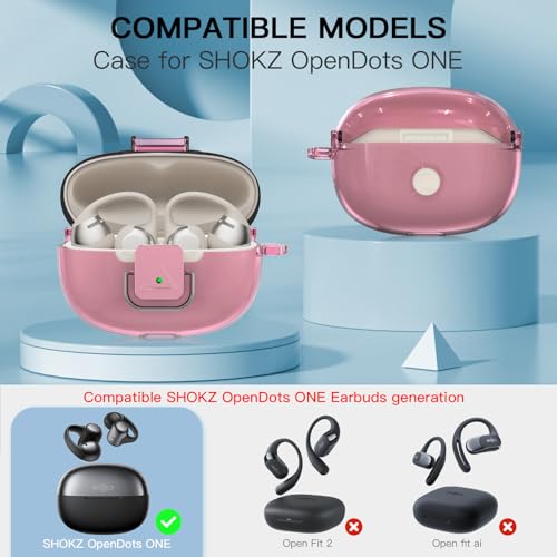 TUDIOW for SHOKZ OpenDots ONE Case, [with Lock] OpenDots ONE Case Cover Clear TPU Shockproof Protective Compatible with SHOKZ OpenDots One's Earbuds with Cleaning Kit & Keychain(Clear Pink) - Image 2