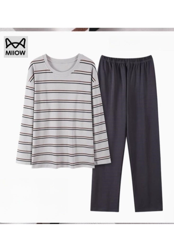 MIIOW - Men's Pure Cotton Long Sleeved Casual Simple Round Neck Home Suit Set - Image 1