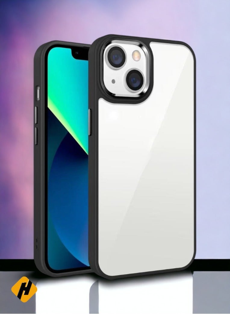 HuHa iPhone 14 Case Cover, Electroplating High Transparent 3 in 1 Acrylic Protective Case Cover For iPhone 14 - White/Black  - Image 1