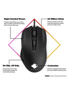HP NEW HP OMEN Vector USB Wired Gaming Mouse Radar Sensor Black-6 Programmable buttons  - Image 3