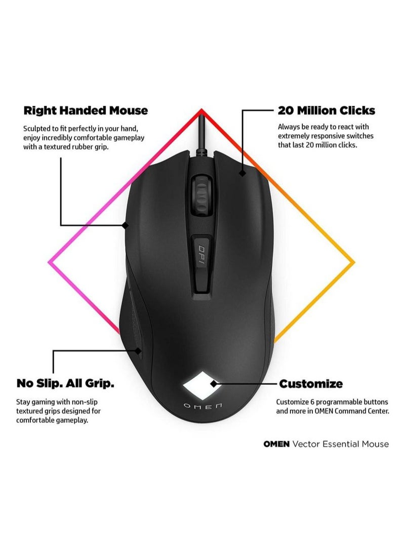 HP - NEW HP OMEN Vector USB Wired Gaming Mouse Radar Sensor Black-6 Programmable buttons - Image 1