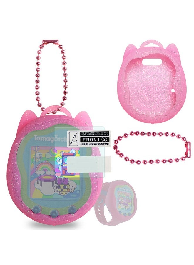 JCHPINE Silicone Case Replacement for Tamagotchi Uni, Screen Protector for Tamagotchi Uni Band Pet Accessories(Silicone Case and Screen Film) (Pink Case) - Image 1