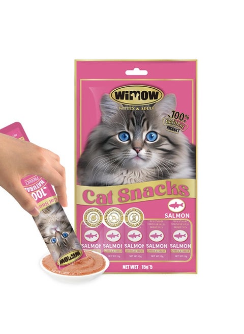 Wimow Cat Treats Stripe Wet Food Creamy Treats Salmon Flavor Squeezable Rich In Multiple Vitamins 0.5oz Each Stripe (Pack Of 5 Bag)